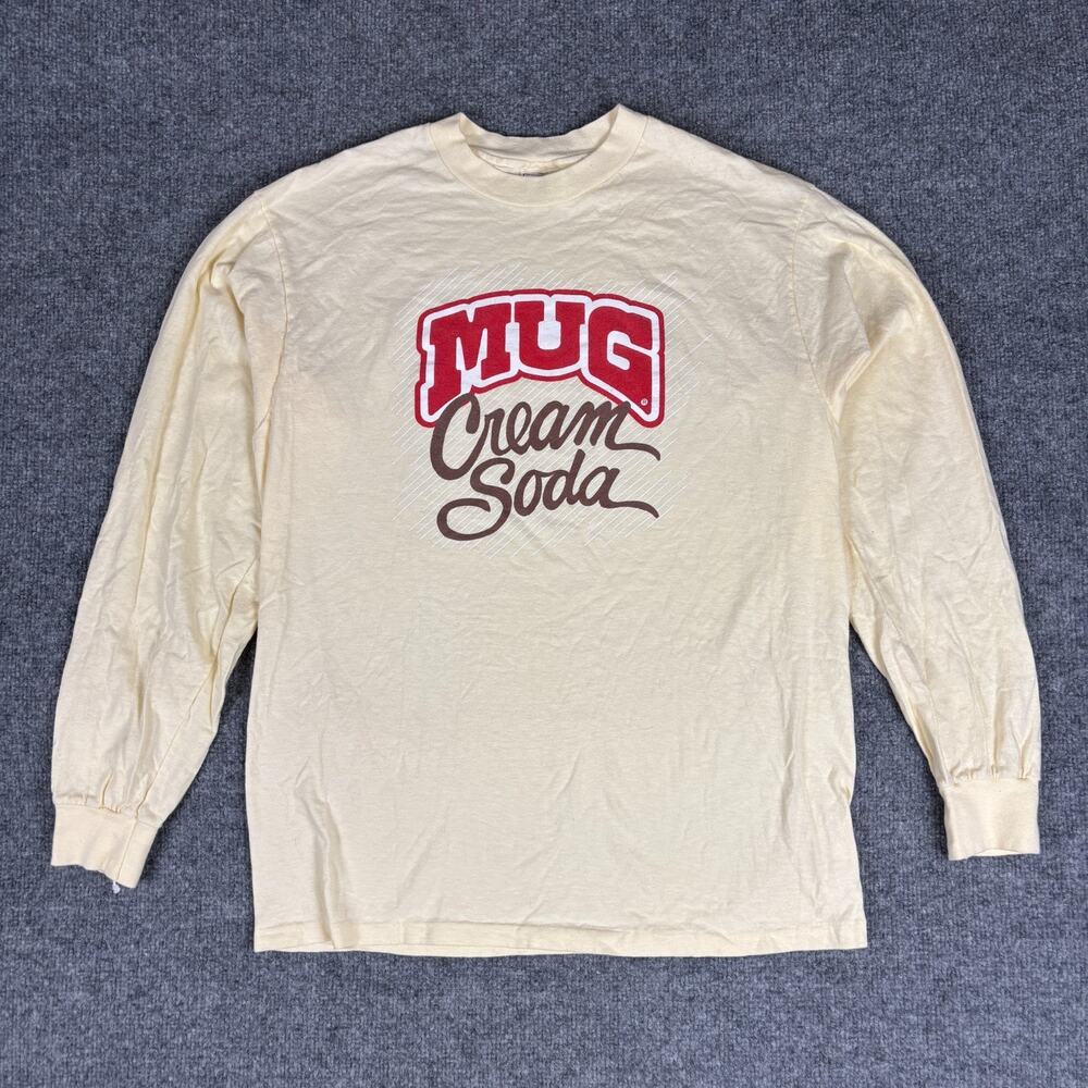 Mug Cream Soda Vintage 80s Beige Long Sleeve Promo Tee Mens Size Large Hanes